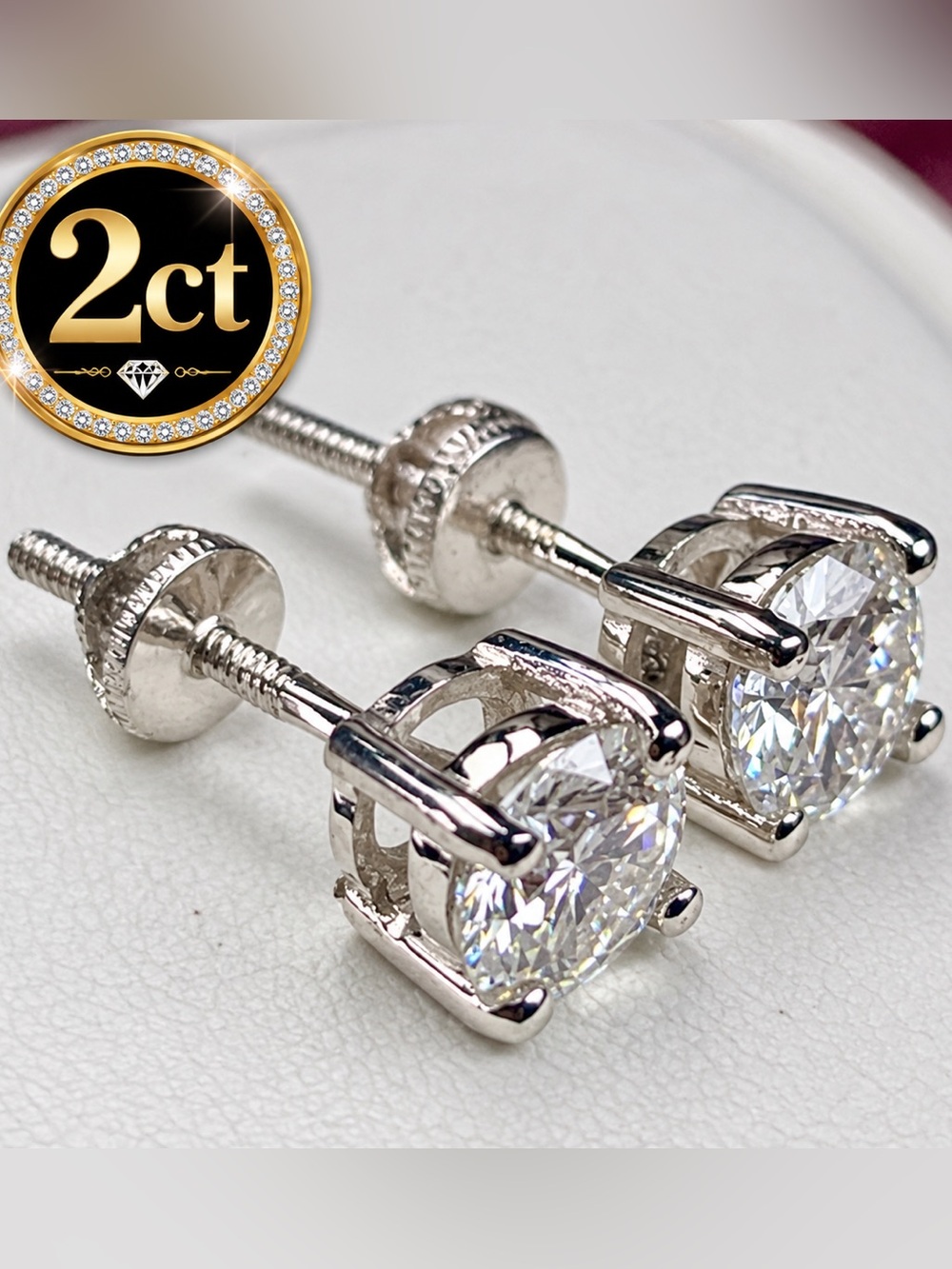 SpecDeal‼️2ct Diamond Certified Studs 14k on 925 Silver Earrings. Screw-back